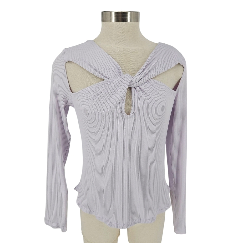 Anthropologie Top Purple Long Sleeve Twist Cutout Rib Knit Shirt Medium